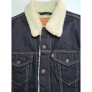 Levi's Denim Trucker Jacket Sherpa Collar‎ Lined Dark Wash Size S